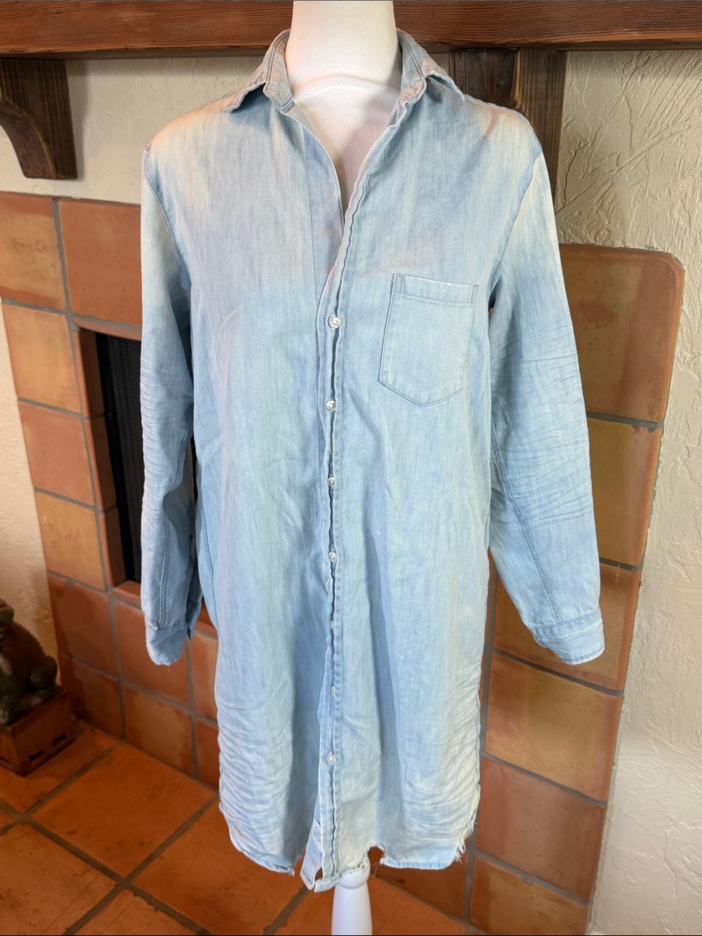 Frank & Eileen Chambray and White Mary Classic Long Sleeve Shirtdresses, size XS